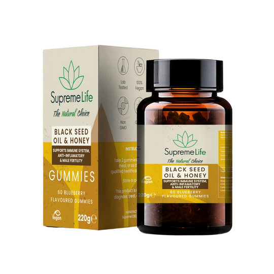 Zwarte Komijnolie & Honing Gummies (60x Gummies met Bosbessmaak)